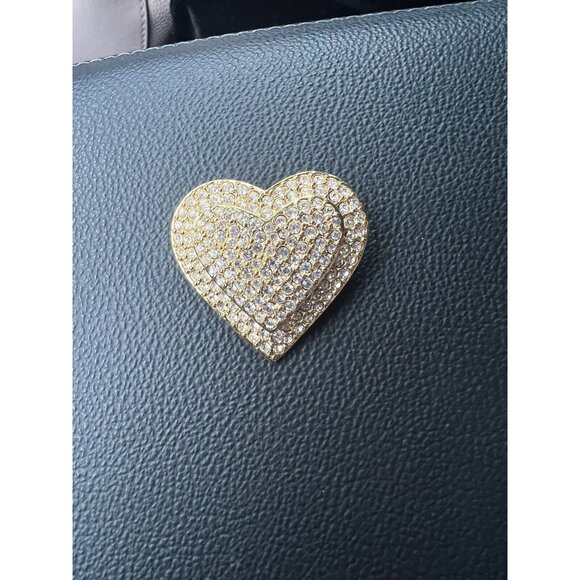 JOAN RIVERS SIGNED SPARKLING CRYSTALS DOUBLE TIERED HEART PIN BROOCH - Picture 3 of 7